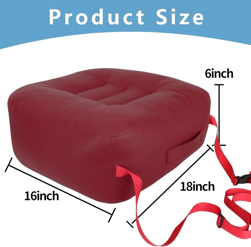 YOUFI Leather Seat Cushion Extra-Thick Booster for Office Chair to Rise Height - Full Filling for Support - with Breathable Cover, Handle and Buckle - Relieves Back Pain – 18"x16"x6" (Red) - Image 2